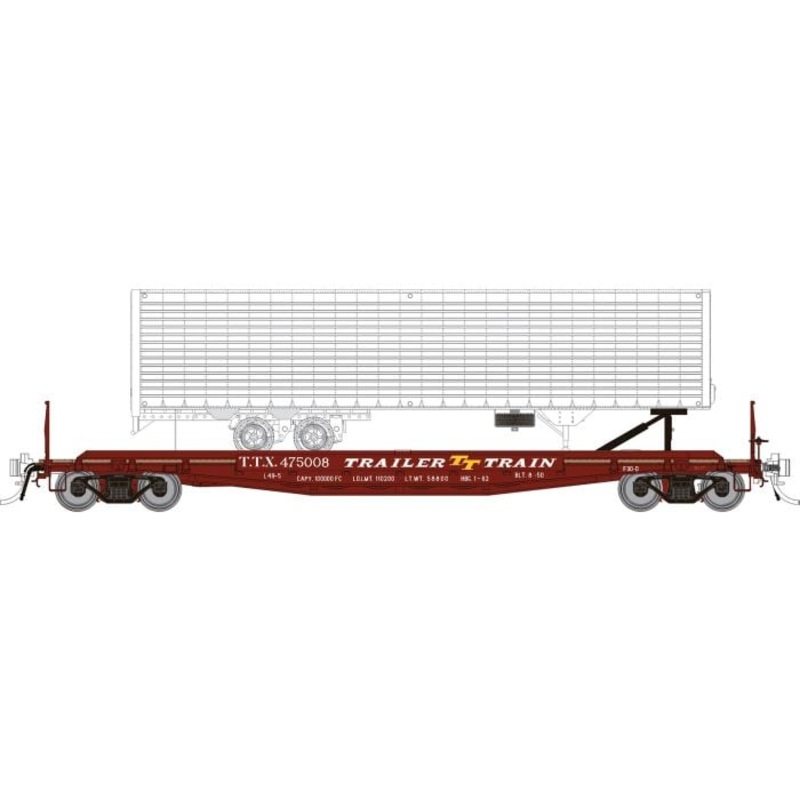 Rapido Trains 138017A HO TTX – Early Red F30D 50′ TOFC Flat Car w/Trailer