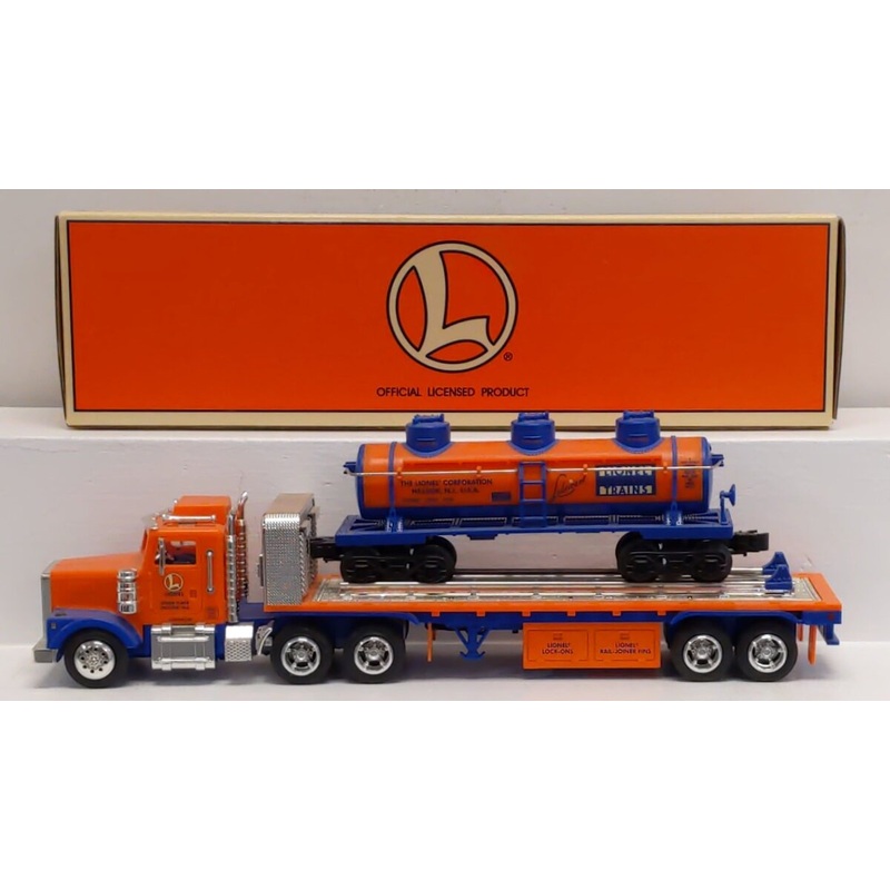 Lionel TMT-18410 O Lionel Flatbed Toy Truck w/Operating Lights & 3-Dome Rail Car