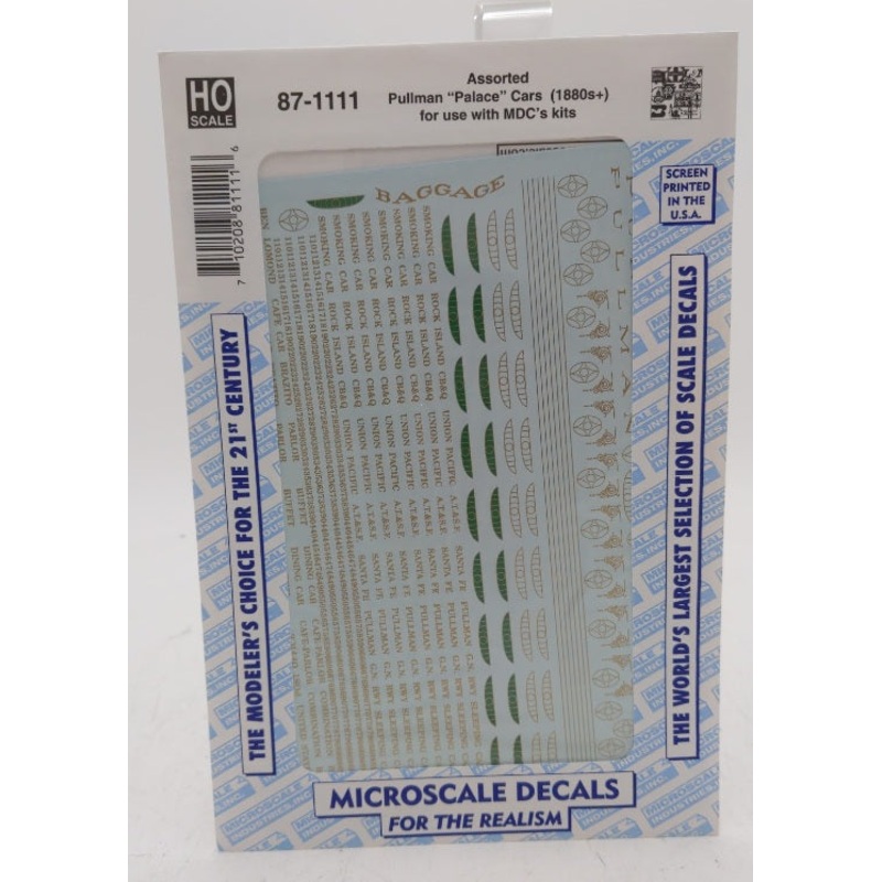 Microscale 87-1111 HO Assorted Pullman Passenger Palace Car 1880+ Decal Sheet