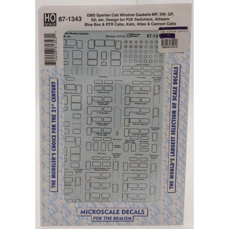 Microscale 87-1343 HO EMD Spartan Cab Window Gaskets-MP,SW,GP,SD, Etc Decal