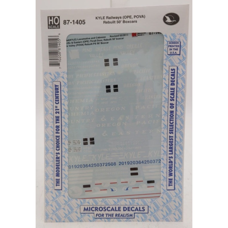Microscale 87-1405 HO KYLE Railways (OPE, POVA) Rebuilt 50′ Boxcars Decal Sheet