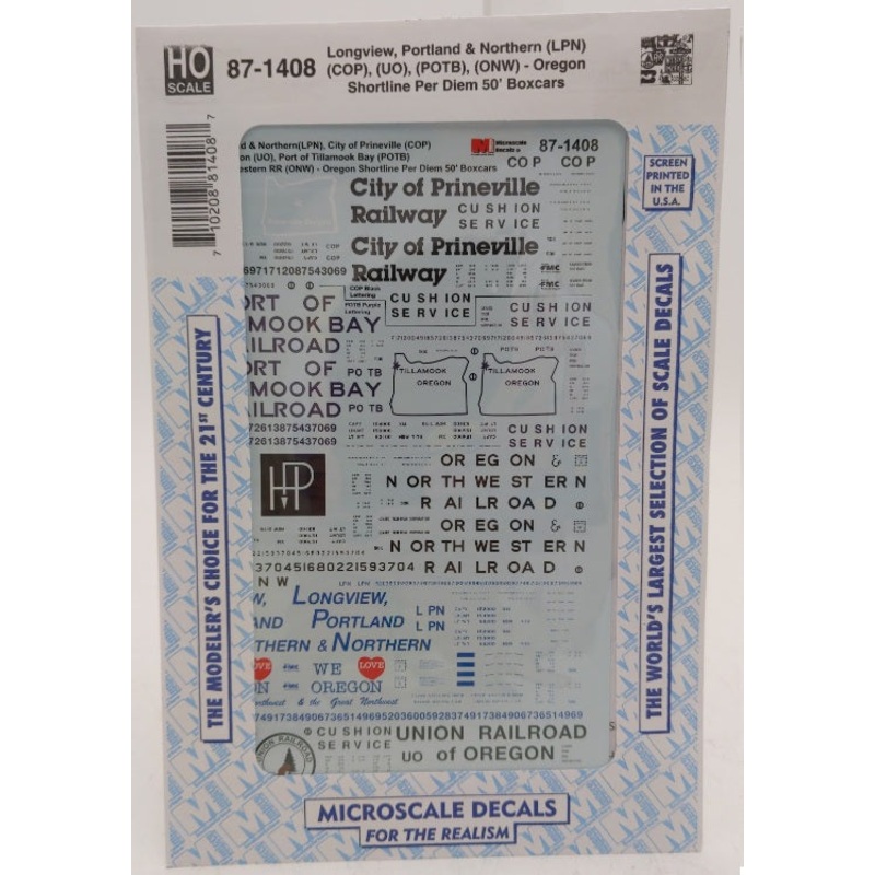 Microscale 87-1408 HO (LPN) (COP) (UO) & (ONW) Shortline Per Diem 50′ Boxcars