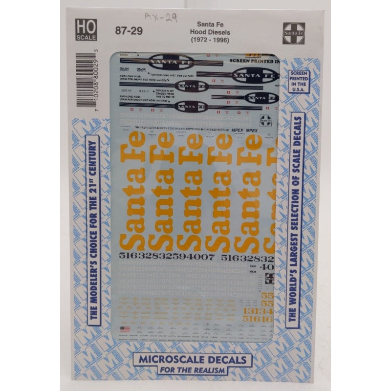 Microscale 87-29 HO Santa Fe Blue & Yellow Warbonnet Hood Diesel 1972-1996