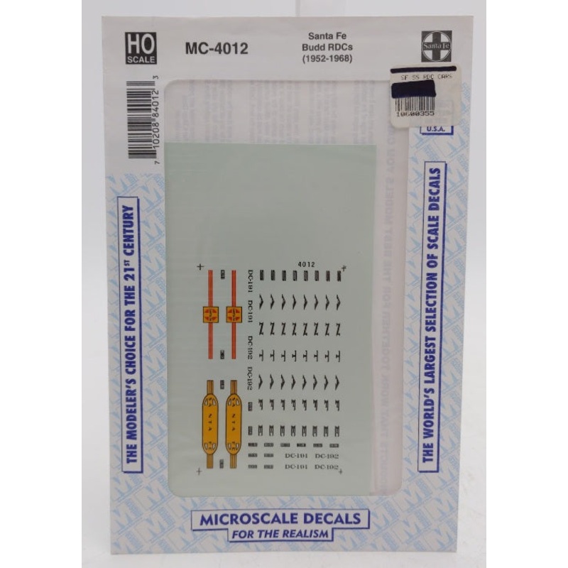 Microscale MC-4012 HO Scale Santa Fe Budd RDCs (1952 – 1968) Decal Sheet