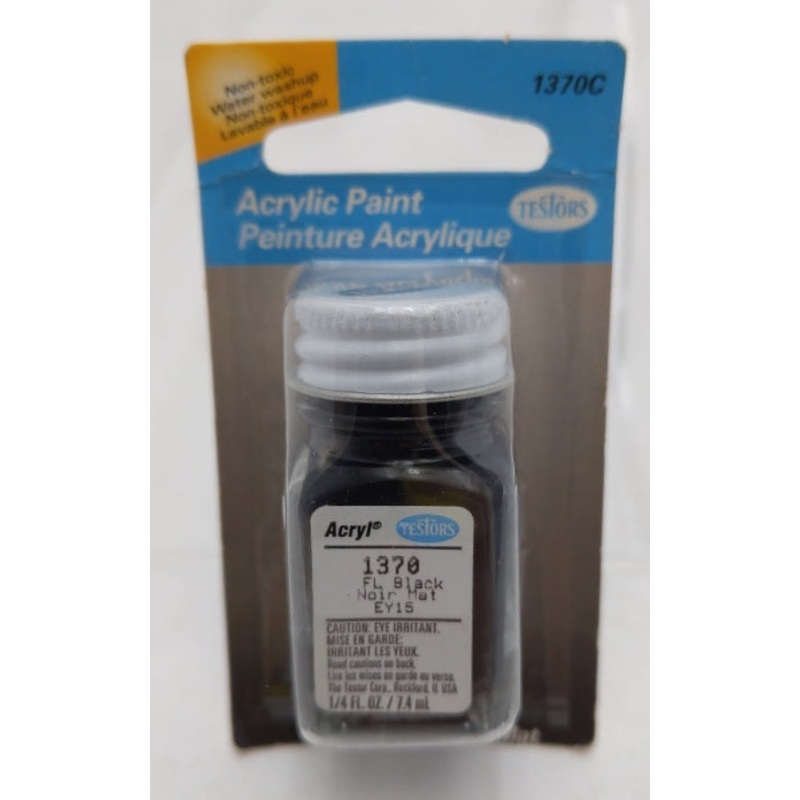 Testors 1370C Flat Black Acrylic Paint 1/4 Oz Bottle