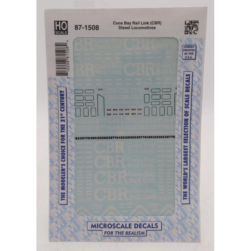 Microscale 87-1508 HO Coos Bay Rail Link (CBR) Diesel Locomotives Decal Sheet