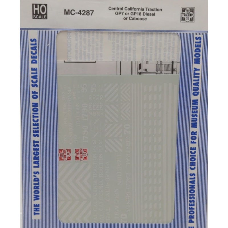 Microscale MC-4287 HO Central California GP7 or GP18 Diesel Or Caboose Decal