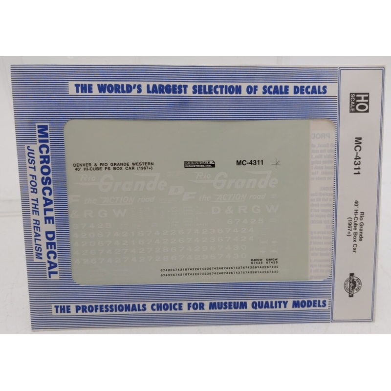 Microscale MC-4311 HO  Rio Grande Hi-Cube Box Car (1967+) Decal Sheet