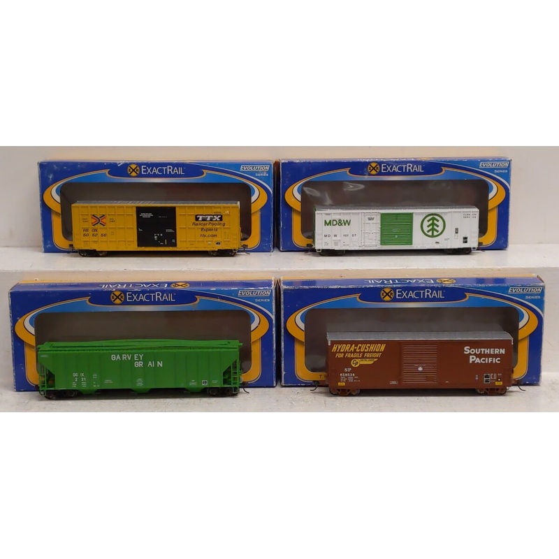 ExactRail Assorted HO Freight Box Cars [4]: #221, 659534, 10107, 505256 EX/Box