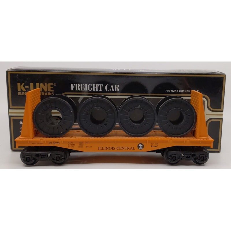 K-Line K6675 O Gauge Illinois Central Bulkhead Flatcar w/ Coil Load EX/Box