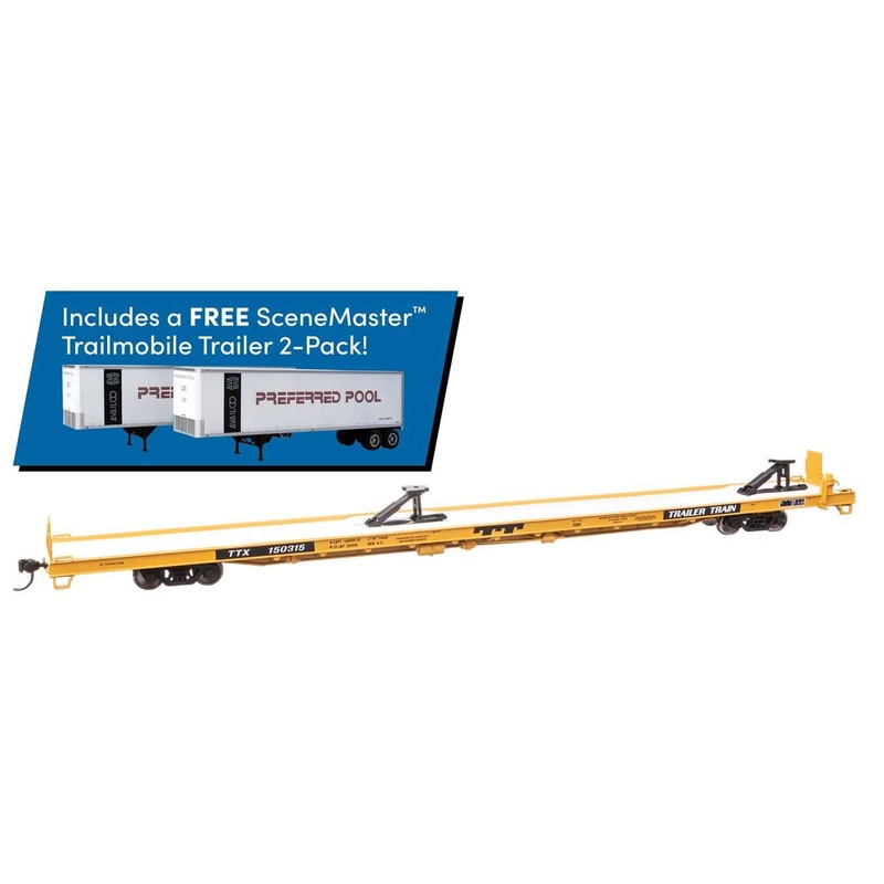 Walthers 910-5736B HO Trailer Train Flat Car with Trailers TTX #150315