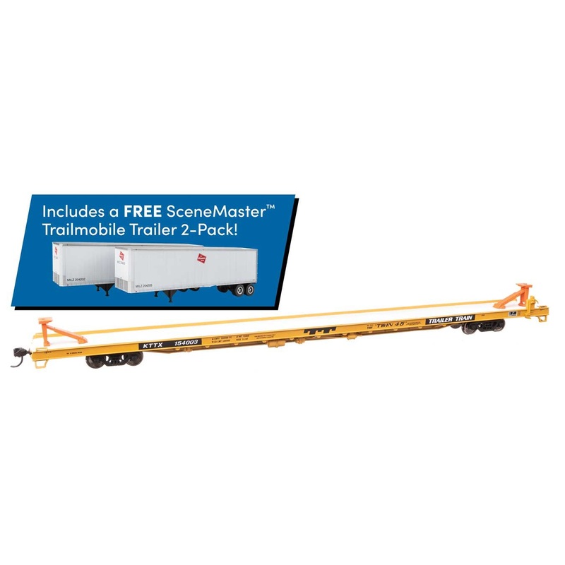 Walthers 910-5742B HO Trailer Train Flat Car with Trailers KTTX #154003