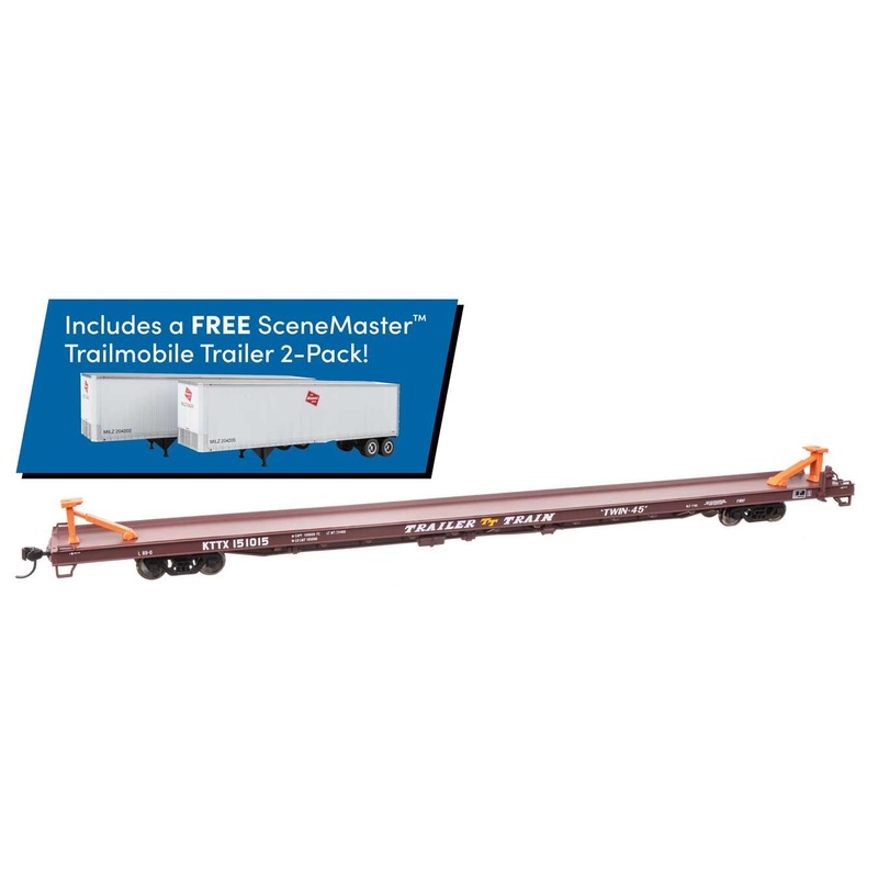 Walthers 910-5749B HO Trailer Train Flat Car with Trailers KTTX #151015