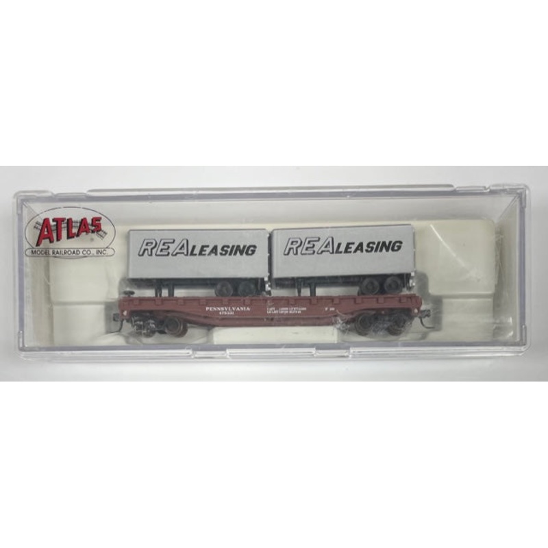 Atlas 37523 N Scale REA Piggyback Flatcar w/ 2 24′ Trailers #475331 LN/Box