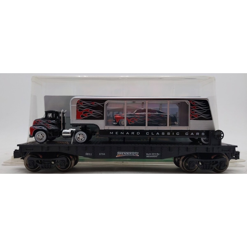 Menards 279-0637 O Flat Car With M2 Machines Car Hauler EX/Box