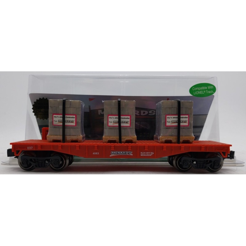 Menards 279-0653 O Exclusive Flatcar w/Gray Construction Blocks EX/Box