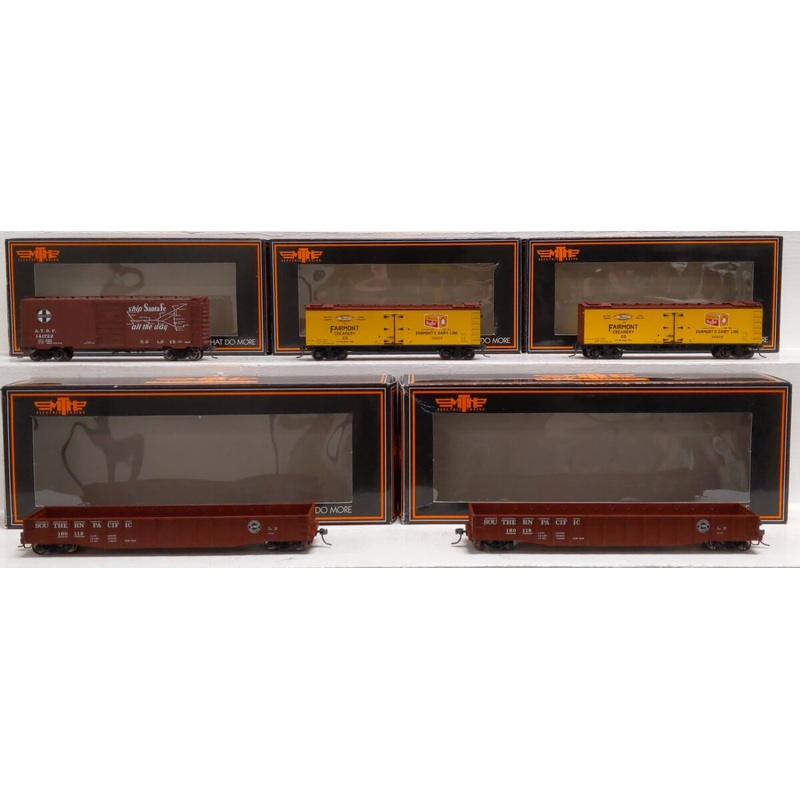 MTH Assorted HO Santa Fe, Southern Pacific & Fairmont Creamery Freight Cars [5] LN/Box