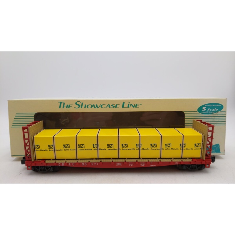S-Helper 00158 S Scale CB&Q Bulkhead Flatcar W/ LM BM Load EX/Box