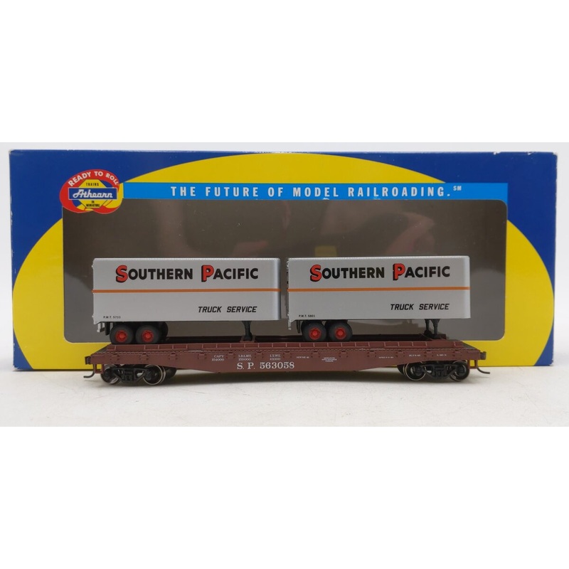 Athearn 96361 HO Southern Pacific RTR 50′ Flat Car with (2) 25′ Trailers #563058 LN/Box