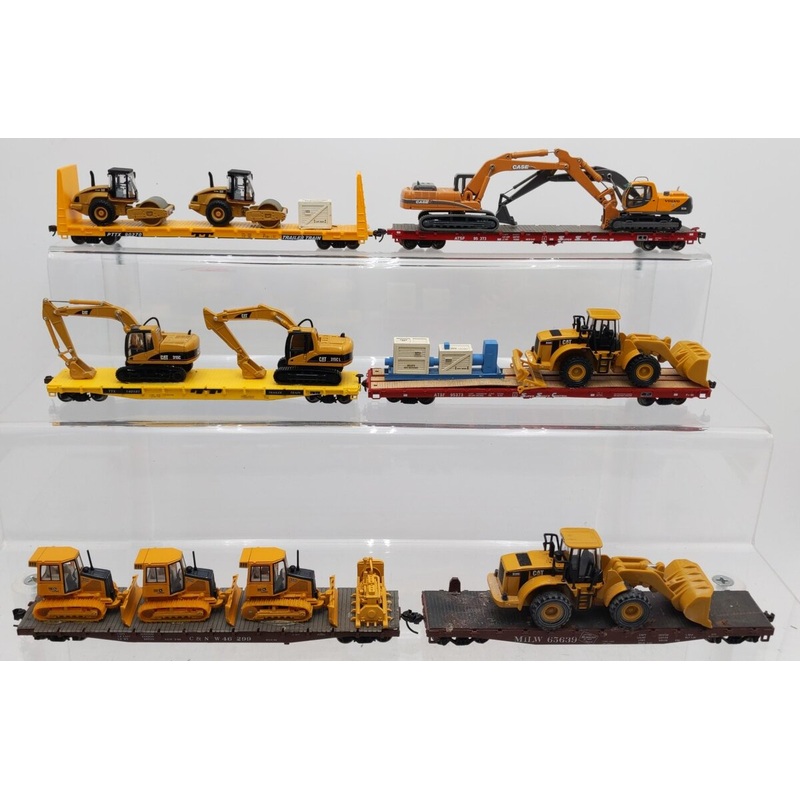 HO Scale Assorted Custom Flat Beds W/Construction Equipment [6] EX