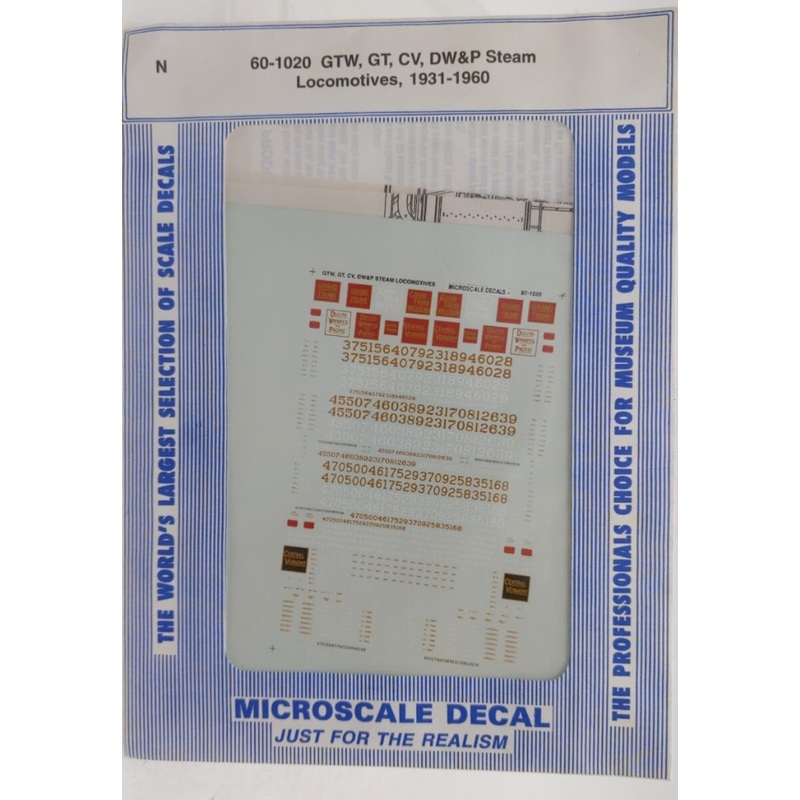Microscale 60-120 N Scale GTW/GT/CV & DW&P Steam Locomotives 1931-1960 Decal