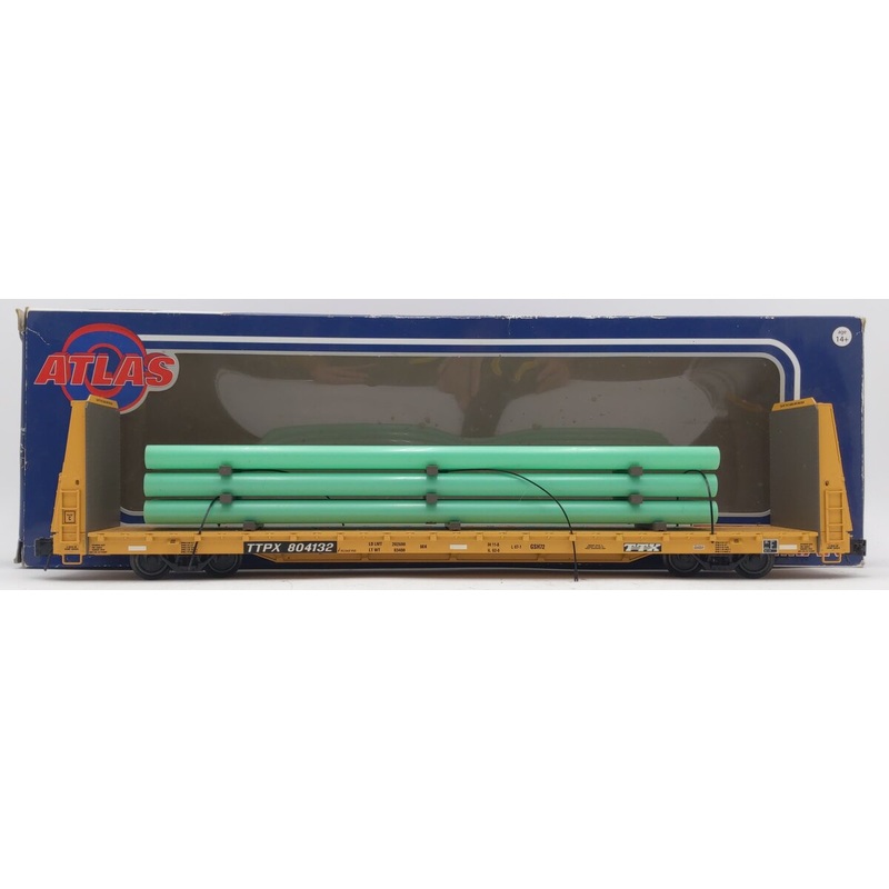 Atlas 2002614 O TTX Trainman 62′ Bulkhead Flat Car – 3 Rail EX/Box