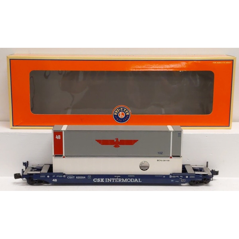 Lionel 6-27526 O Gauge CSX Husky Stack Flatcar #620354 w/ Container Load LN/Box