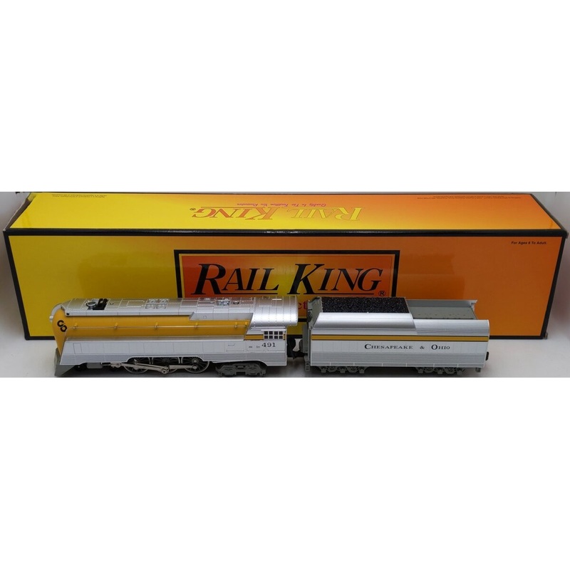 MTH 30-1161-1 O C&O Streamlined Hudson Steam Locomotive & Tender w/PS1 #491 EX/Box