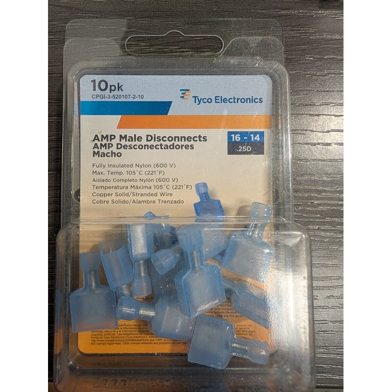 Tyco Electonics 16-14 .250 AMP Male Disconnects Fully Insulated Nylon (10 Pack)
