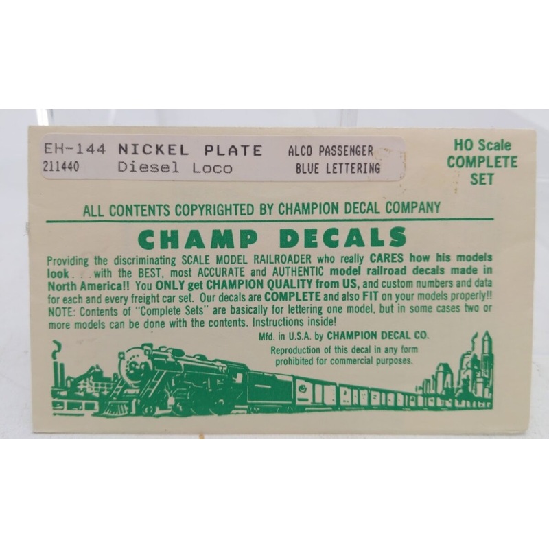 Champ Decals EH-144 HO Scale Nickel Plate Diesel Locomotive Alco Passenger