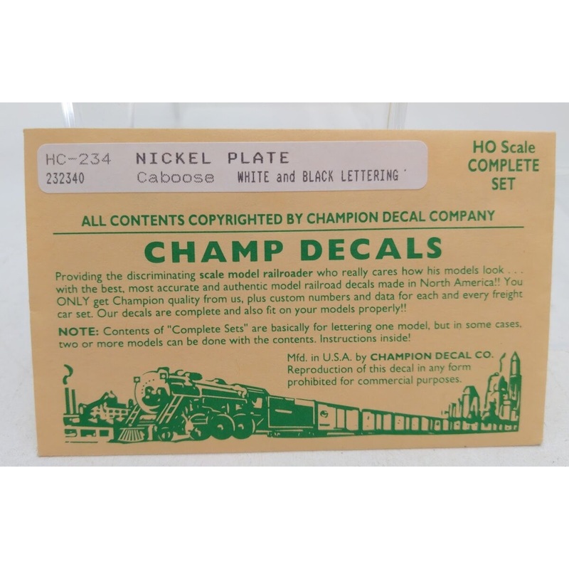 Champ Decals HC-234 HO White & Black Lettering Nickel Plate Caboose Complete Set