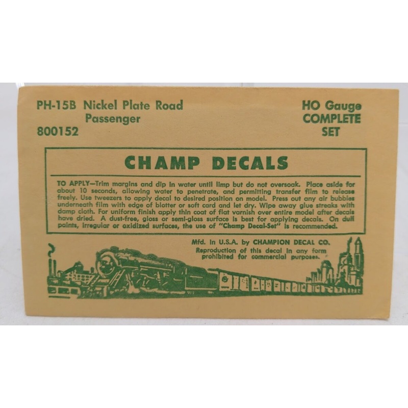 Champ Decals PH-15B HO Scale Nickel Plate Road Passenger Car Complete Set