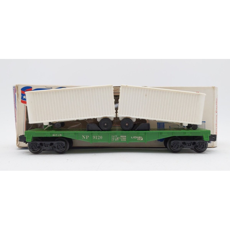 Lionel 6-9120 Northern Pacific Flatcar w/ 2 Vans VG/Box