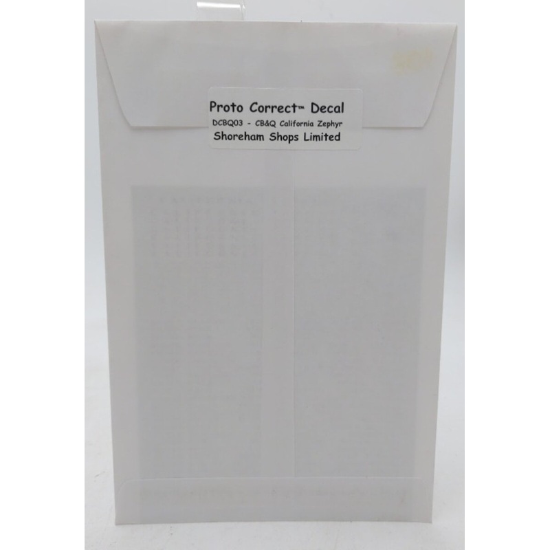 Shoreham Shops Limited DCBQ03 HO CB&Q California Zephyr Proto CorrectDecal