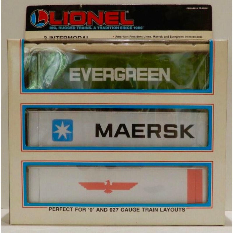 Lionel 6-12805 O and 027 Evergreen/Maersk/APL Intermodal Containers (Set of 3) MT/Box