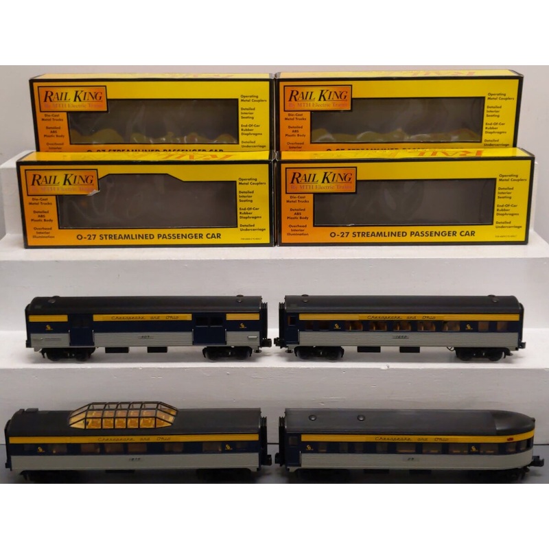 MTH 30-6141 O C&O RailKing O-27 Streamlined Passenger Car Set (Set of 4) EX/Box