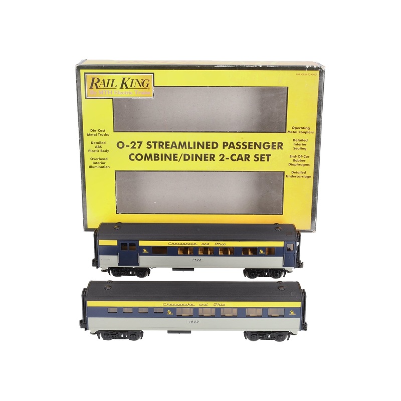 MTH 30-6148 O C&O RailKing O-27 Streamlined Combo/Diner Set (Set of 2) LN/Box