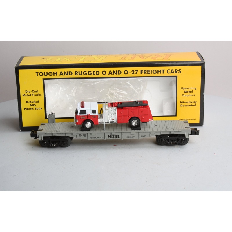 MTH 30-7629 O Gauge Transportation Company Flatcar with Ertl Fire Truck #1979 NIB