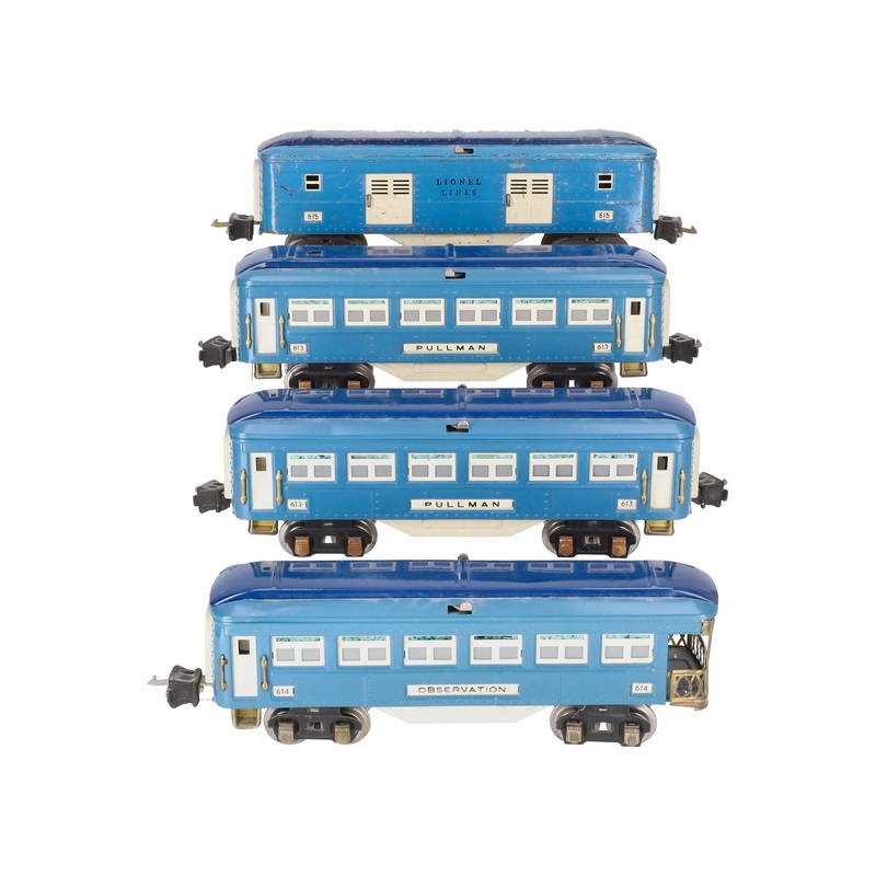 Lionel Vintage O Two-Tone Tinplate Passenger Cars: 613, 613, 614, 615 – Restored VG
