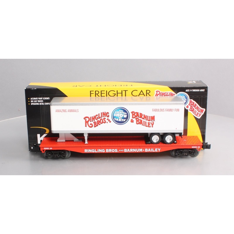 K-Line 6-22574 O Gauge Ringling Bros Flat Car #39 w/ Trailer #4 LN/Box