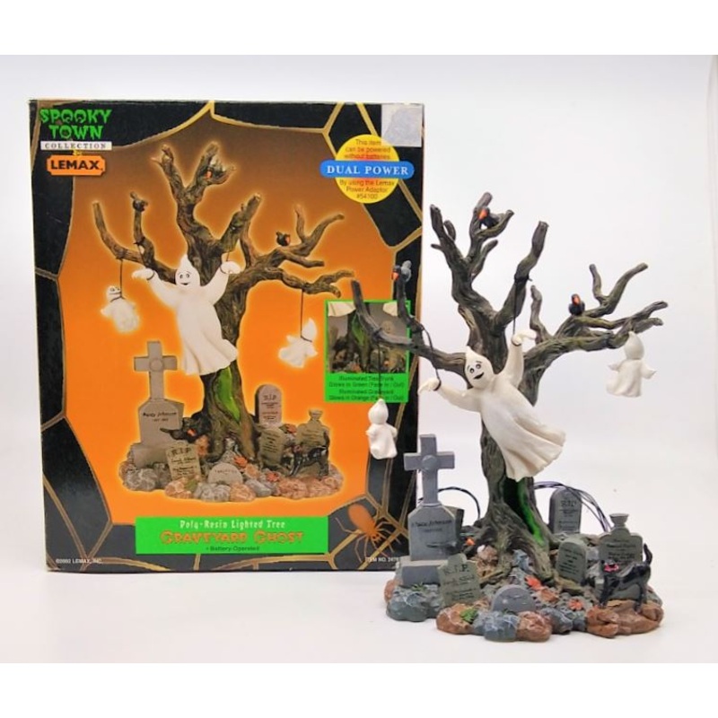 Lemax 24763A Spooky Town Graveyard Ghost with Lighted Tree LN/Box