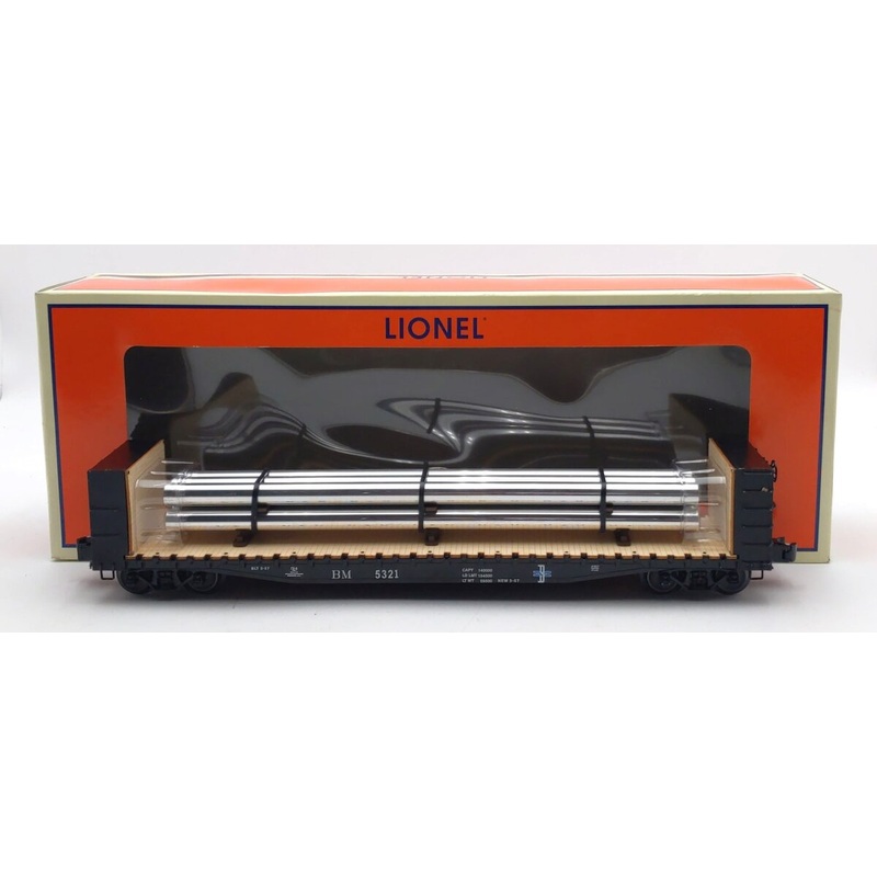 Lionel 6-27837 O Boston & Maine Bulkhead Flatcar w/Pipe Load #5321 LN/Box
