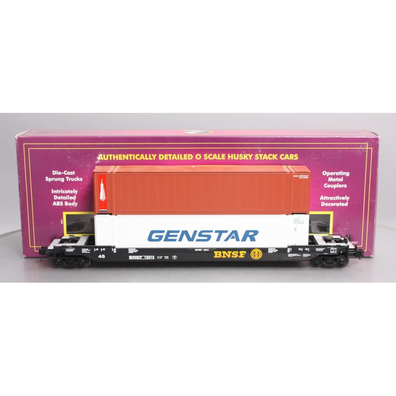 MTH 20-95069 O BNSF Husky Stack Car w/Genstar & Transamerica Containers LN/Box