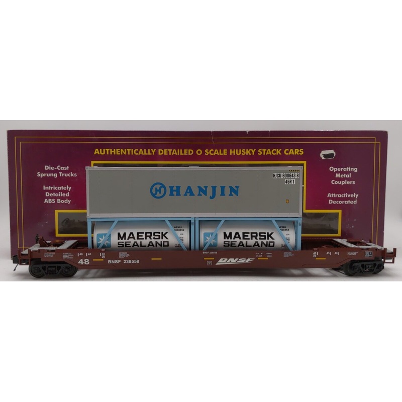 MTH 20-95074 BNSF Husky Stack Car w/ Maersk Containers #238558 EX/Box
