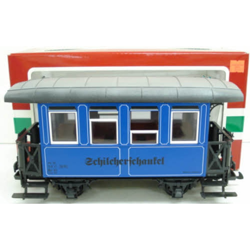LGB 34075 G Scale Schilcherichaufel Passenger Car – Blue w/Plastic Wheels LN/Box