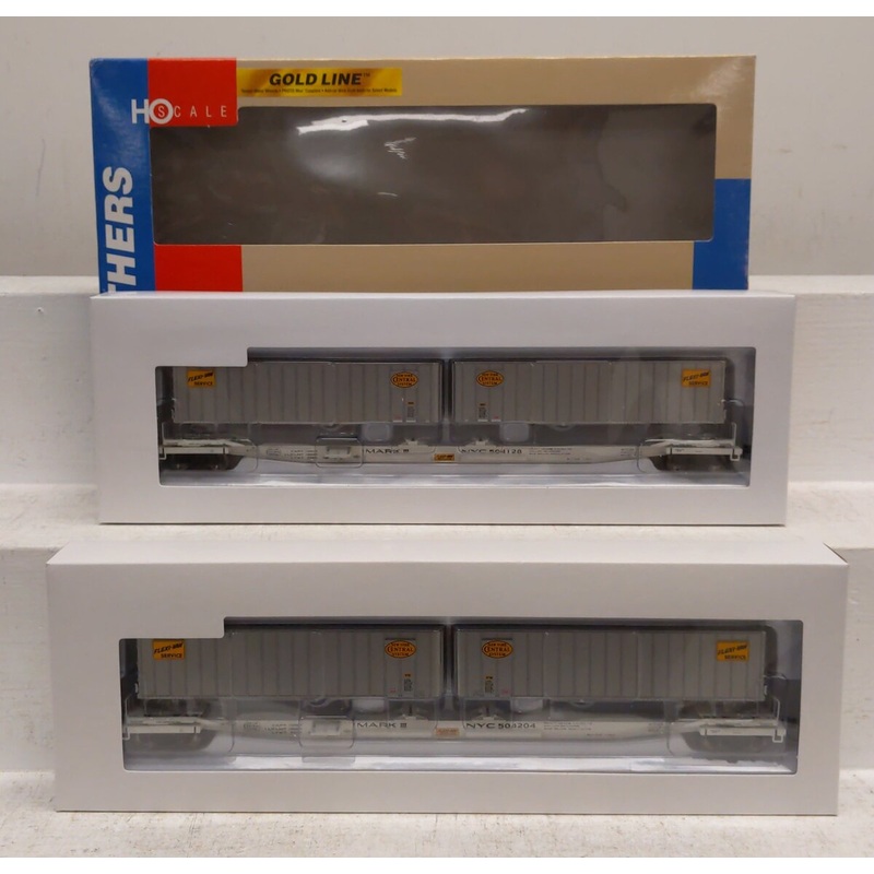 Walthers 932-23925 HO NYC Gold Line Flexi-Van Flatcar w/Two Trailers (Set of 2) NIB