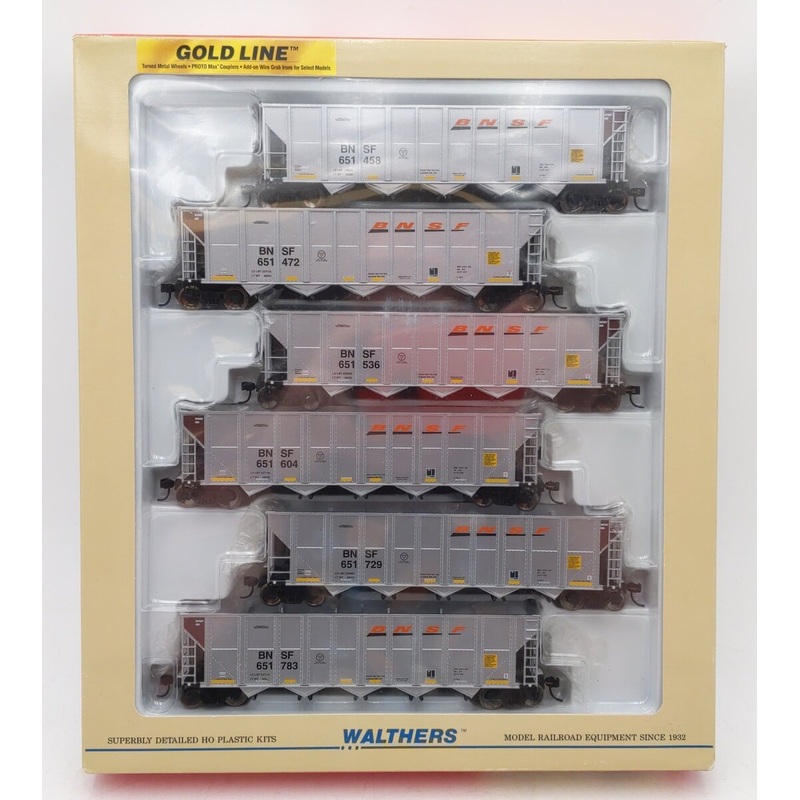 Walthers 932-7838 HO Scale BNSF Power Bar RD4 Coal Hopper (Pack of 6) MT/Box