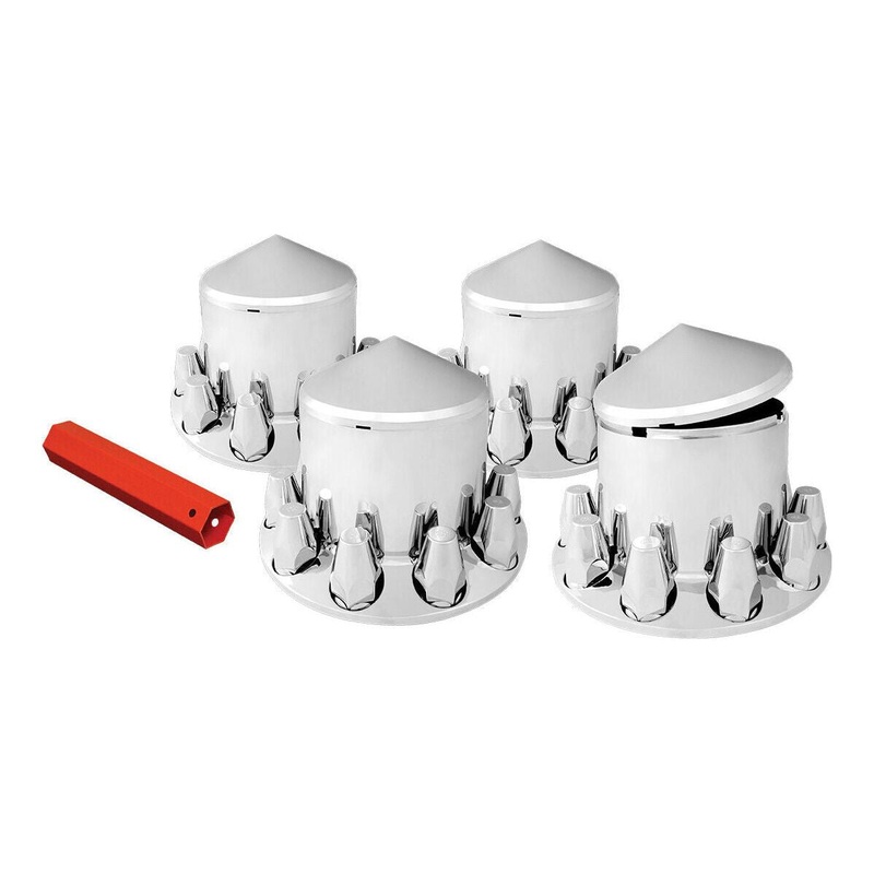 40241 Pointed Chrome Rear Wheel Axle Hub Cover Kit trailer 33mm screw-on Nut #40241