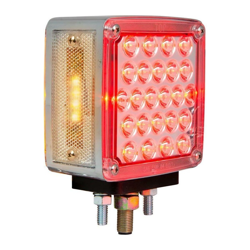 77625 Square Double Face Pearl LED Pedestal Light Red/Amber w/clear lens (Passenger)