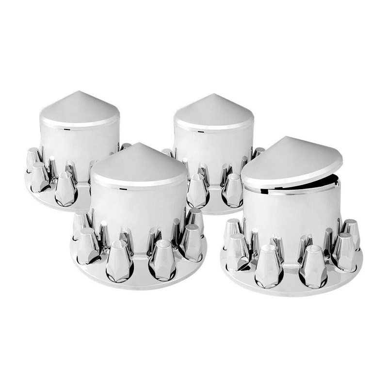 40245 pointed Chrome Rear Wheel Axle Hub Cover Kit trailer 1 1/2 push-on Nut Covers 40245